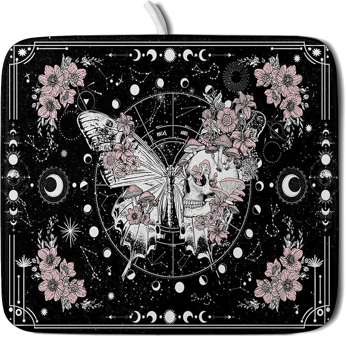 Skeleton Butterfly Dish Drying Mat Black Skull Absorbent Dish Drainer for Kitchen Counter Holiday Decor