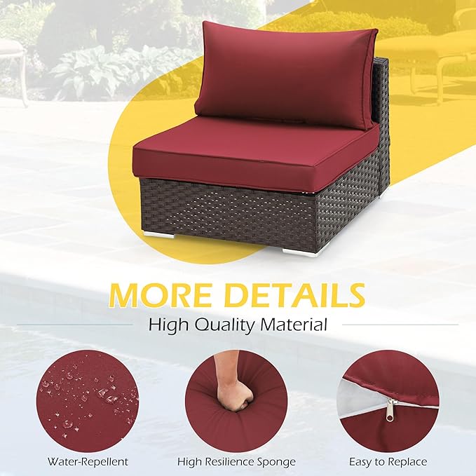 HOMREST Outdoor Replacement Cushions for Patio Furniture,Water-Repellent Sofa Cushion for 6-Seat Rattan Wicker Sectional Patio Conversation Sets,14-Piece Cushions Set for Outdoor Couch（Burgundy Red）