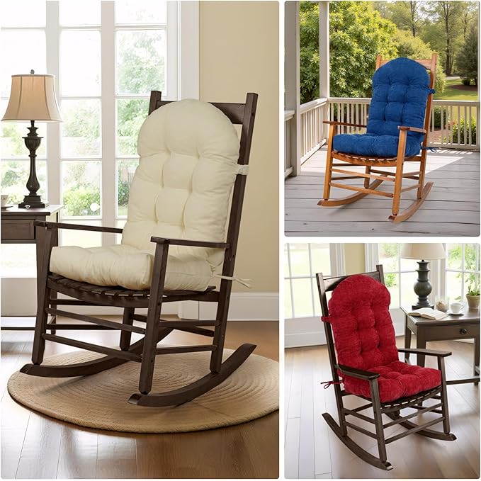 Rocking Chair Cushions Set - Non-Slip Adirondack Chair Cushions with Ties Indoor/Outdoor Rocking Chair Pad for Living Room, Bedroom, Balcony, Office