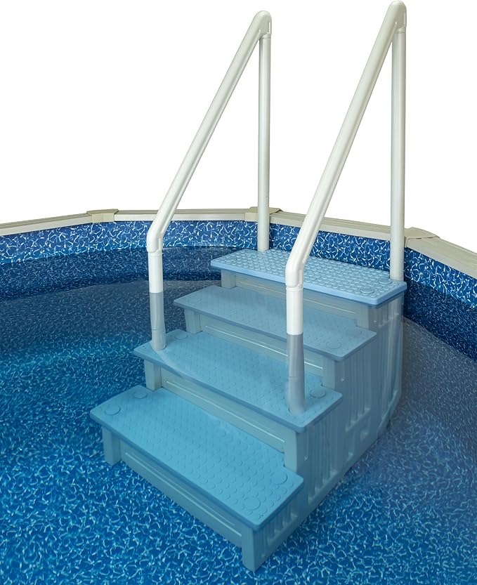 Aqua Select Anti-Slip in-Pool Steps | Pearl White/Tranquil Blue Steps | for Above Ground Swimming Pools | Can Mount to Decks 48" to 54" H | Safety Stairs Capacity Up to 350 lbs
