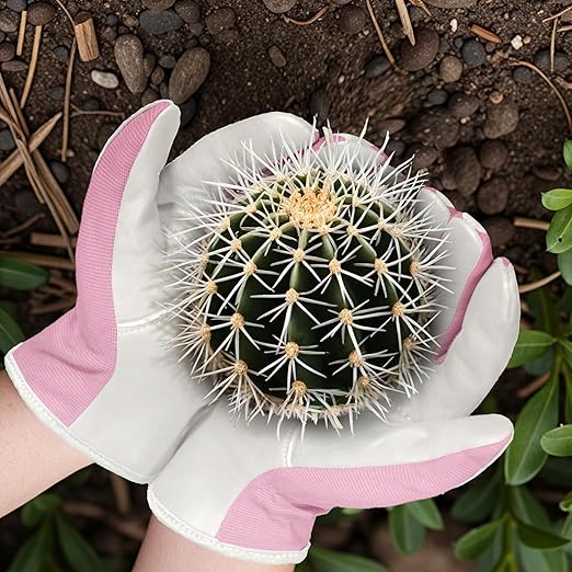 Gardening Gloves, Garden Gloves for Women and Men, Thorn Proof Working Gloves, Durable Leather Work Garden Gloves for Yard & Outdoor Work, Pink, M