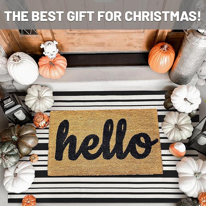 IOHOUZE Black and White Striped Rug 3'x5' Front Door Rugs Outdoor, Washable Area Rug for Front Porch, Spring Summer Doormats Outdoor Indoor, Cotton Rugs for Entryway Porch Entrance