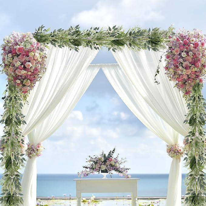6.5 Ft Artificial White Flowers Garland Spring Summer Swags White Wild Flower with Berries Garland Vine for Wedding Front Door Porch Table Indoor Door Home Mantle All Year Decoration