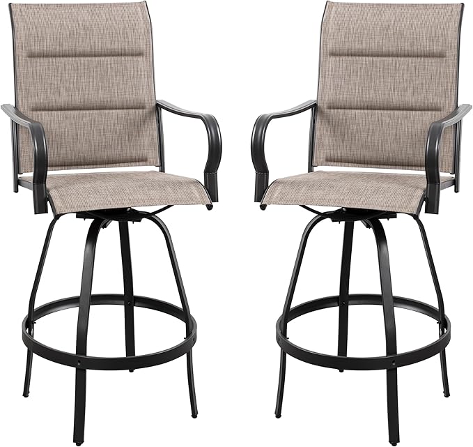 Vongrasig 2 Piece Outdoor Patio Swivel Bar Chairs, All Weather Padded Sling Textile High Top Bar Stools, Bistro Set for Backyard, Lawn Garden, Balcony, Gray
