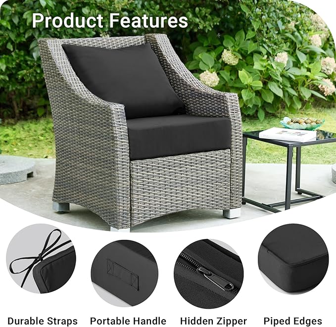 Outdoor Cushions for Patio Furniture,Outdoor Seat Cushion Set 24 x 24 x 4 Inch,Waterproof & Fade Resistant Outdoor Chair Cushions,Deep Patio Chair Cushion with Removable Cover,Black