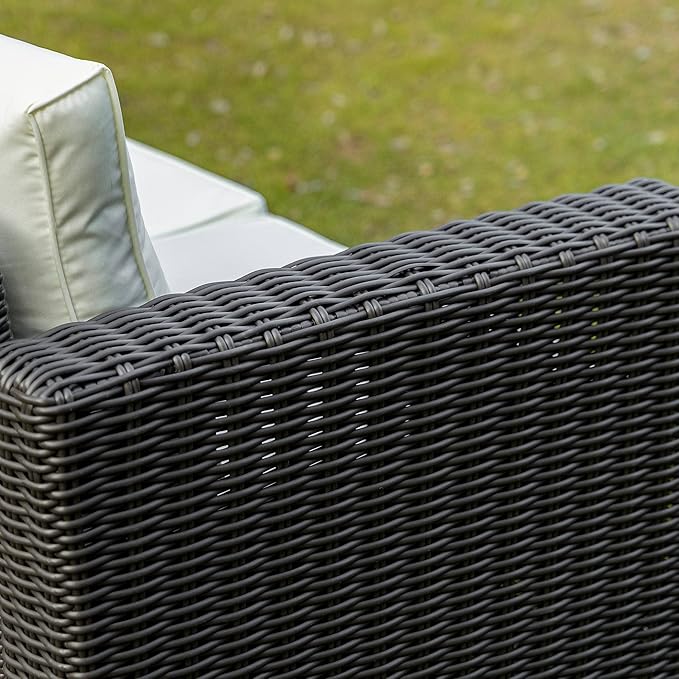 Outsunny 2 Piece Patio Wicker Corner Sofa Set, Outdoor PE Rattan Furniture, with Curved Armrests and Padded Cushions for Balcony, Garden, or Lawn, Beige