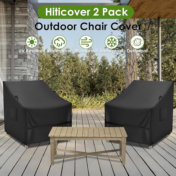 Outdoor Patio Adirondack Chair Covers 2 Pack, Waterproof Heavy Duty Lawn Chairs Cover for Outdoor Furniture, Patio Rocking Swivel Chair Covers, 26" L x 24" W x 35" H