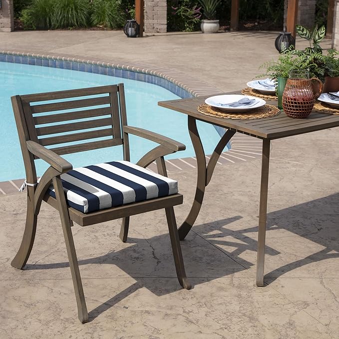Arden Selections Rocking Chair Cushion, 19 x 18, Rain-Proof, Fade Resistant, Cushions for Rocking and Outdoor Chairs 18 x 19, Sapphire Blue Cabana Stripe (Pack of 4)