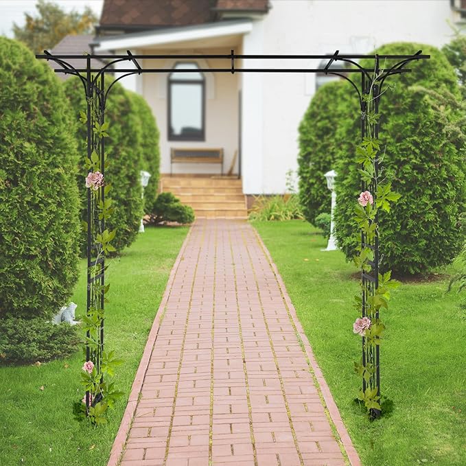 Garden Arbor, 7FT Arch Archway for Wedding Ceremony Party, Steel Garden Trellis for Plant Climbing, Christmas Decorations Pergola for Backyard, Lawn