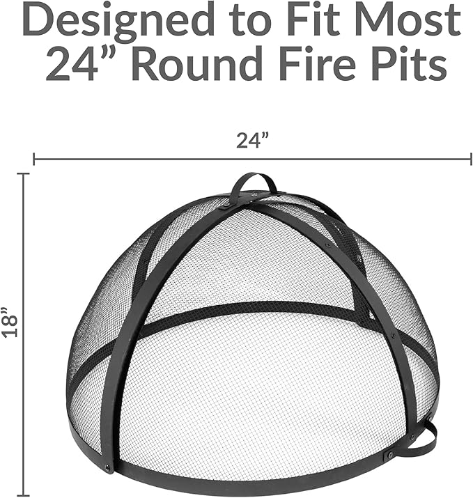 Sunnydaze Round Fire Pit Spark Screen Cover - Easy-Opening Outdoor Fire Pit Screen - Heavy‑Duty Steel Metal Mesh - 24" Diameter