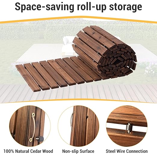 12FT Straight Wooden Garden Pathway Walkway Outdoor Roll Out Decorative Garden Non-Slip Patio Path Decorative Boardwalk Outdoor Road Floor for Backyard Beach Wedding Party