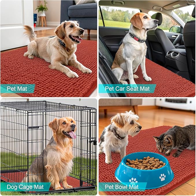 OLANLY Dog Door Mat for Muddy Paws 44x32, Absorbs Moisture and Dirt, Absorbent Non-Slip Washable Doormat, Quick Dry Chenille Mud Mat for Dogs, Entry Indoor Entryway Carpet for Inside Floor, Maple Red