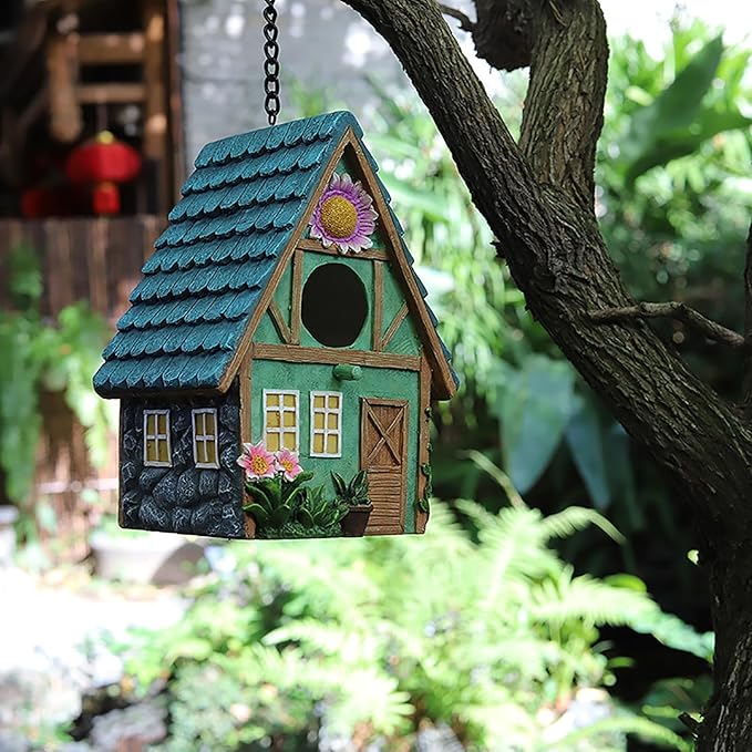 WUWEOT Garden Bird House for Outdoors, Clearance Hanging Bird Nest, Colorful Decorative Cute Resin Birdhouses for Outside Indoors Garden Backyard Decor, Gift for Bird Lovers
