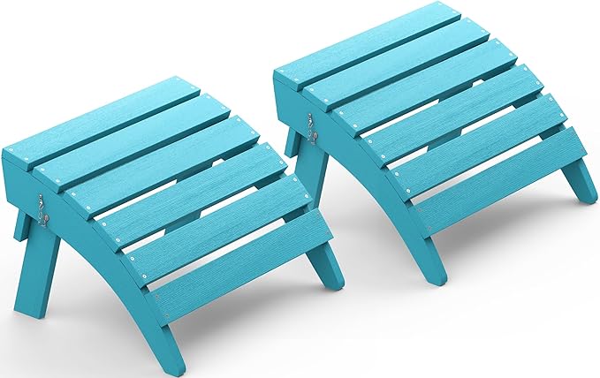SERWALL Folding Adirondack Ottoman Set of 2, Adirondack Footrest Without Assembly for Adirondack Chair, Aruba Blue