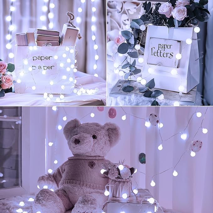 Minetom USB String Lights Indoor Bedroom, 2 Pack Totally 46FT 100 LED Globe Lights with Remote Plug-in, Xmas Twinkle Lights for Wedding Wall Classroom Dorm Canopy Ceiling Room Decor, Pure White