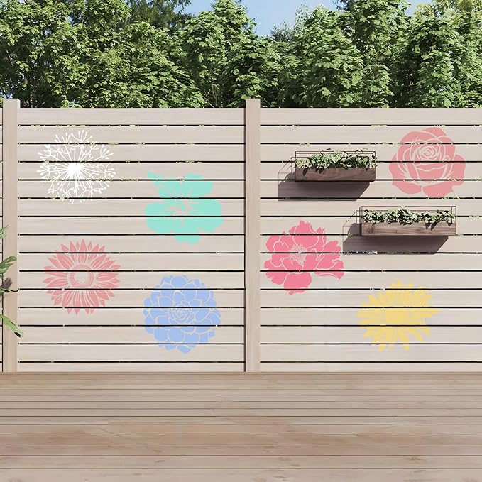 9 Pcs Large Flower Stencils for Painting Reusable Floral Crafts Stencils Set for DIY Drawing, Walls, Wood Signs, Window, Garden Fence Furniture