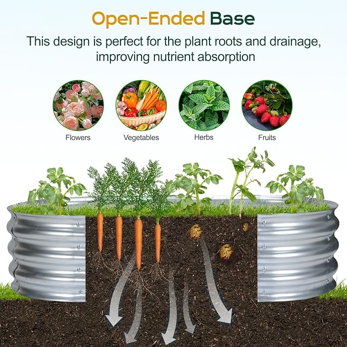 Aoodor Galvanized Raised Garden Bed Kit, 4 x 2 x 1 Ft Oval Planter Box for Vegetables, Flowers, Herbs, Outdoor Use, Silver