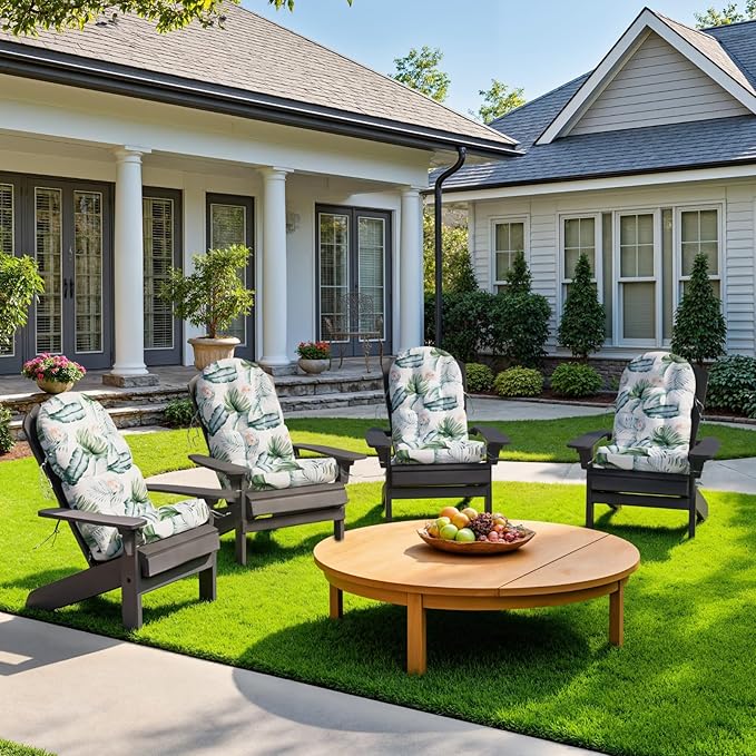 Adirondack Chair Cushion Set of 4, Rocking Chair Cushions, High Back Patio Cushions, Thickened Weather Resistant Patio Cushion with 6 Ties, Non Slip Fade & Waterproof
