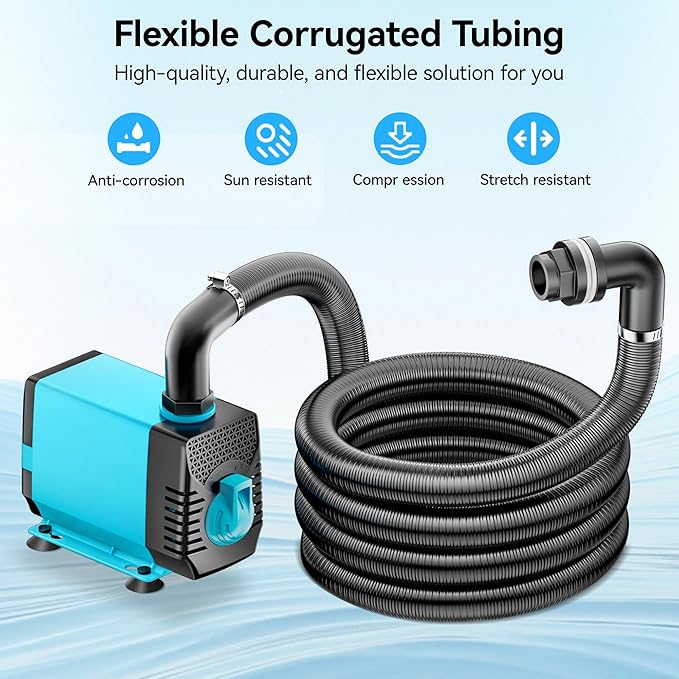 POPOSOAP Pond Waterfall Spillway with LED Lights, 304 Stainless Steel Waterfall with Filtration & 9.8FT Corrugated Tubing, 660GPH Pond Pump Fountain Kit for Outdoor Garden Pond,13.4" H x 12"W-P43HD
