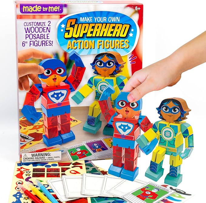 Made By Me Build & Paint Your Own Wooden Toys, DIY Wood Craft Kit, Easy to Assemble, Superhero Action Figures