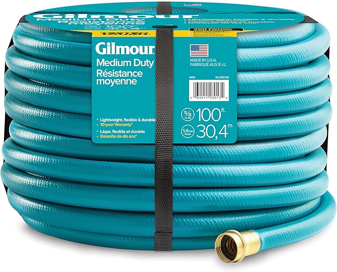 Gilmour Medium Duty 5/8" x 100' Garden Hose, Flexible and Kink Resistant Outdoor Hose, Blue