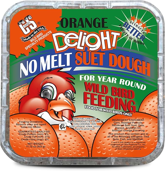 C&S Orange Delight No Melt Suet Dough 11.75 Ounces, 12 Pack
