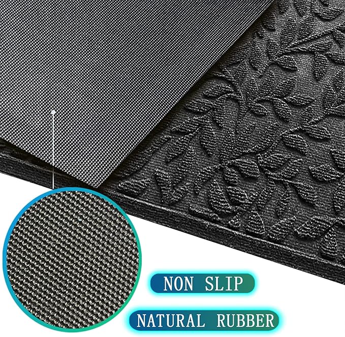 Bulijojo Sturdy Front Entrance Doormats,Durable Heavy Duty Welcome Mat,Thick Absorbent Natural Rubber Non Slip Mat,Easy Clean Entryway Mat Leaves Black, 47" x 32"