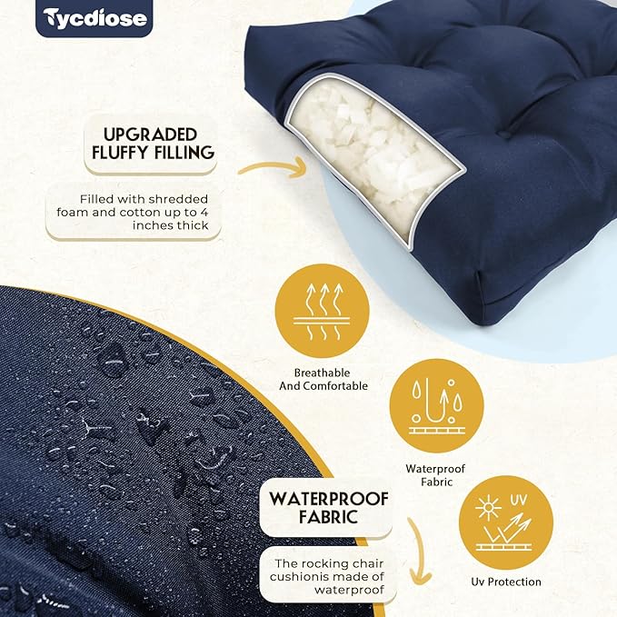 All Weather 3 Pieces Wicker Chair Cushions, Waterproof Outdoor Wicker Chair Cushion for Patio Furniture Loveseat Settee Bench, 1 Loveseat and 2 U-Shaped Thickened Cushions, Navy