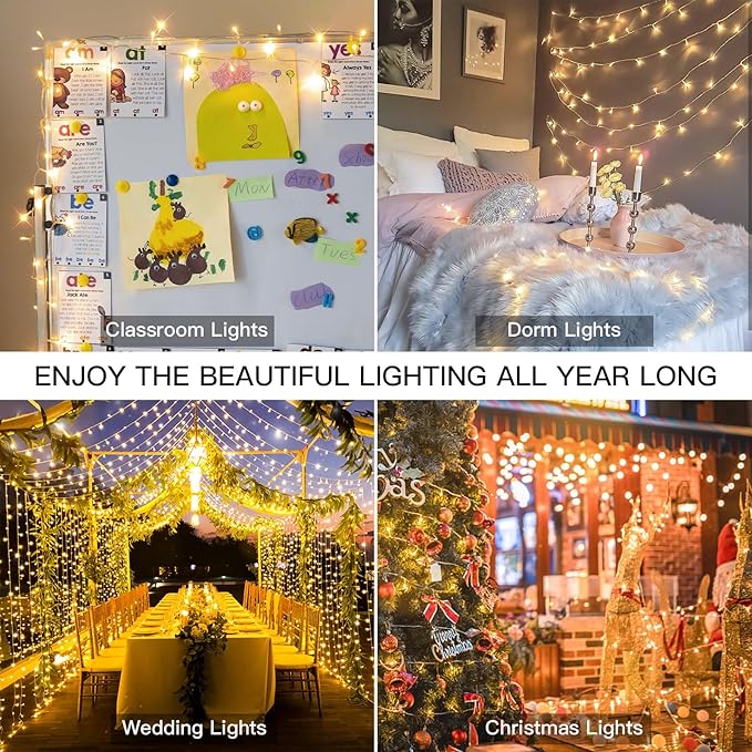 suddus 200 Led Connectable Christmas Lights Outdoor Waterproof, 66ft Fairy Lights Plug in with Remote, Warm White Christmas Tree Light Indoor for Bedroom, Dorm, Xmas Party, Porch, Patio, Garden Decor