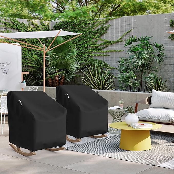 STARTWO Outdoor Rocking Chair Covers 2 Pack , Patio Furniture Covers Waterproof Adapter for Rocking Chairs 28"L x 35"W x 46"H, Black