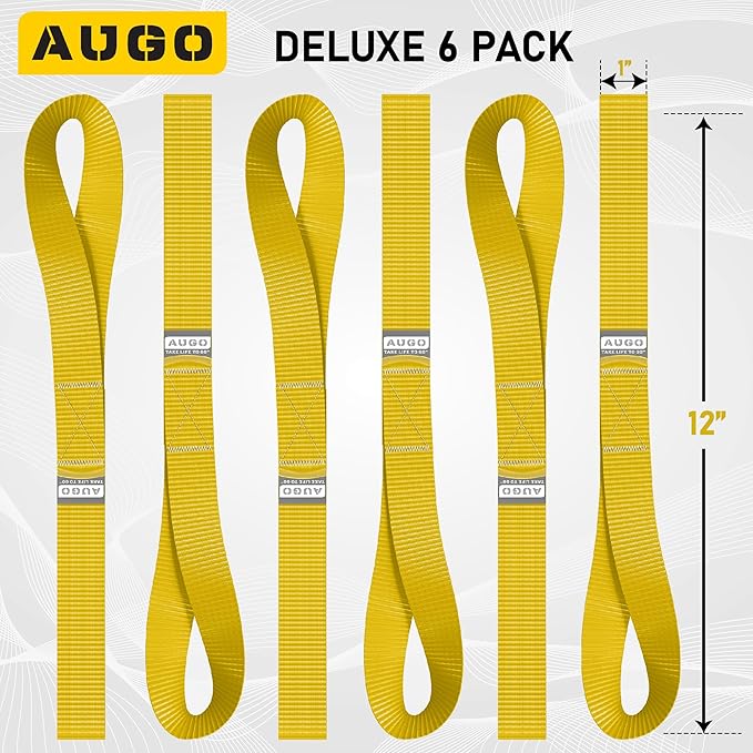 Soft Loop Tie Down Straps - 1,500 Load Capacity & 4,500 Lbs Breaking Strength - 6 Pack - Loops for Securing ATV, UTV, Motorcycles, Scooters, Dirt Bikes, Lawn & Garden Equipment - by AUGO