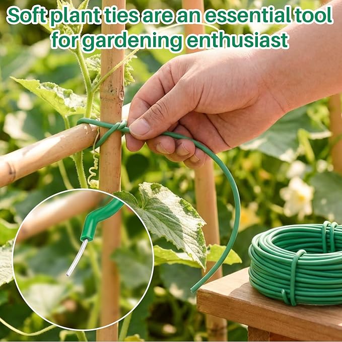 65.6 Feet Soft Plant Ties for Climbing Plants Garden Wire Twist Ties for Tomatoes, Vegetables & Home Organization (2 Rolls, 32.8ft Each, 2.5mm Diameter)