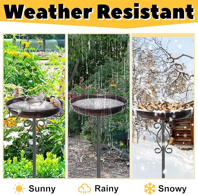 Metal Bird Bath for Outside, 40In Tall Vintage Freestanding Birdbaths & Birdfeeder, Outdoor Bird Bath Bowl with Sturdy 5-Pronged Base for Garden Patio Yard Lawn Decor (Vintage Bronze)