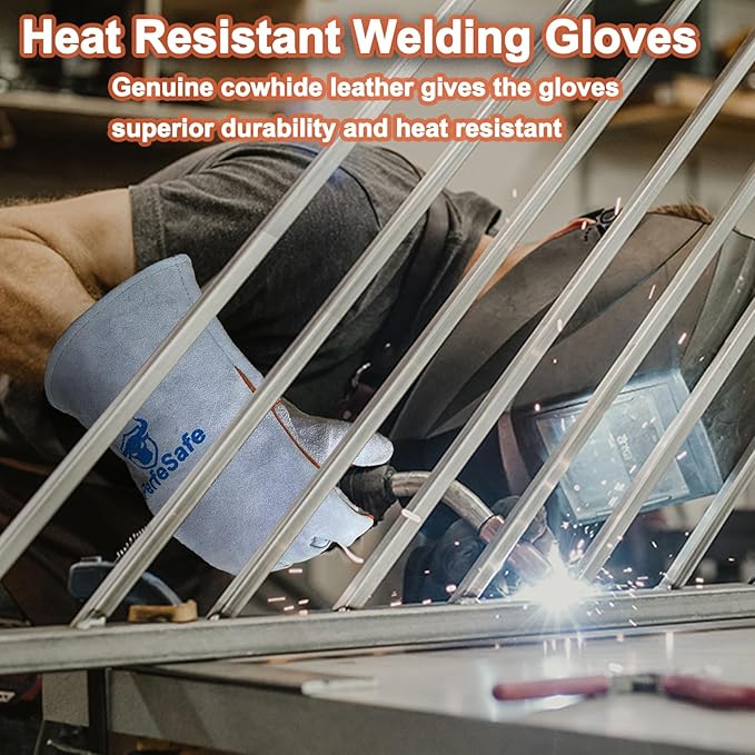 Welding Gloves 16 Inches, Heat Resistant 932℉ Leather Welding Gloves for MIG, TIG, Stick, Long Sleeve Grill Gloves for Welding, Fireplace, BBQ, Oven, Furnace, Wood Stove, Animal Handling