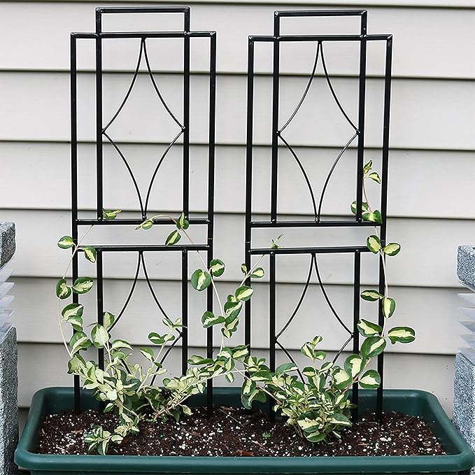 Sunnydaze 30-Inch Contemporary Metal Garden Trellis for Climbing Plants - Decorative Outdoor Plant Trellis - Set of 2