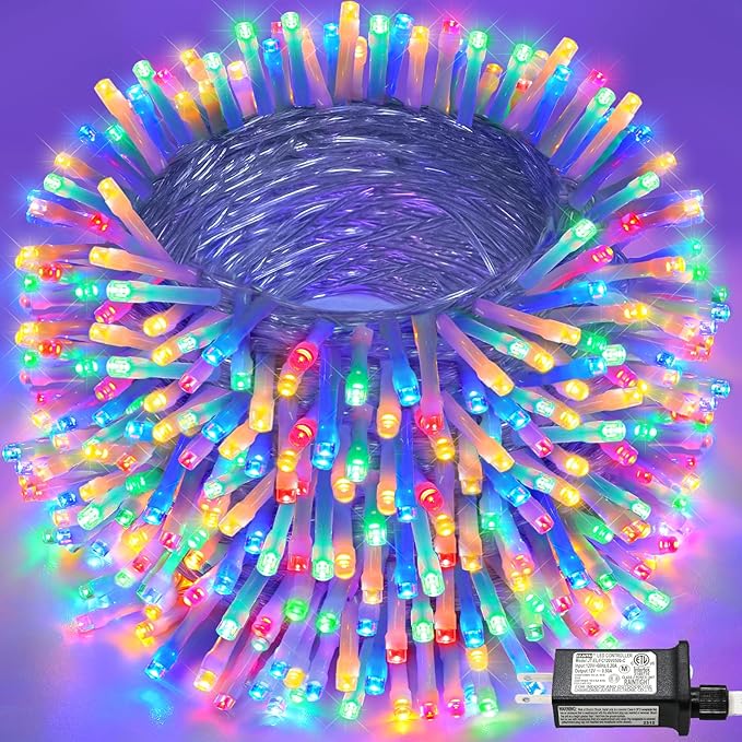 165FT 500 LED Outdoor String Lights, Connectable Christmas Lights Indoor Waterproof with 8 Modes, Plug in Twinkle Fairy Lights Clear Wire for Easter Bedroom Wedding Patio Party Decorations, Multicolor