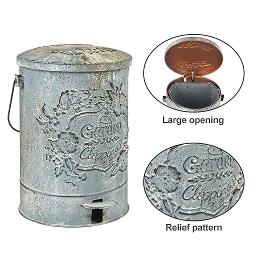 Z&Z ornamentorum Outdoor Small Trash Can with Lid Dog Poop Trash Can Outside for Kitchen Park Garden and Pedal Round Touchless Garbage with Flower and Bird Patterns