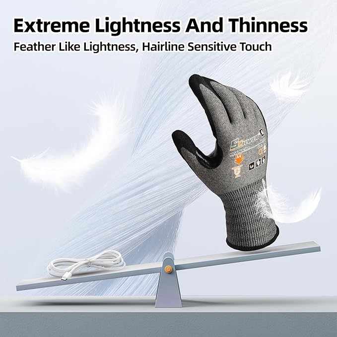 Schwer 6 Pairs ANSI A4 Cut Resistant Work Gloves with Extreme Lightweight & Thin, Sandy Nitrile Touchscreen Safety Working Gloves with Grip, 3D-Comfort Fit, Flexible and Breathable, M, AR5918