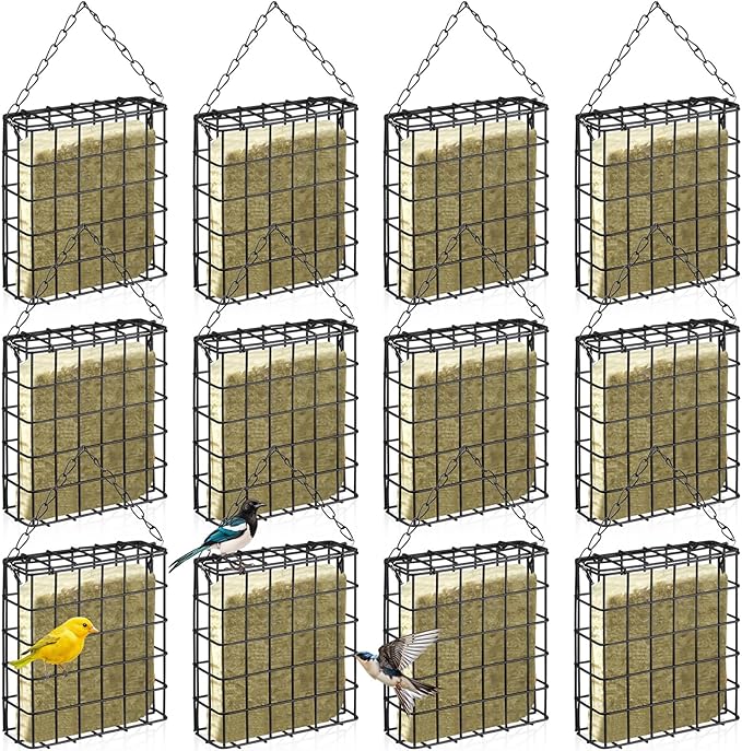 Zhehao 12 Pcs Suet Bird Feeders Outdoor, Hanging Wild Bird Feeder with Single Cake Capacity, Weatherproof Metal Suet Feeder for Garden Yard Outside Decoration, Easy to Clean & Hang (Black)