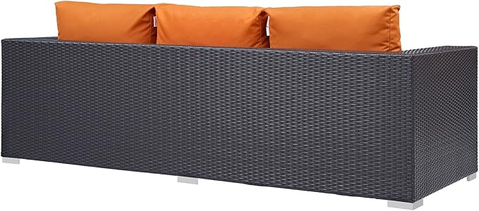 Modway Convene Wicker Rattan Outdoor Patio Sofa with Cushions in Espresso Orange