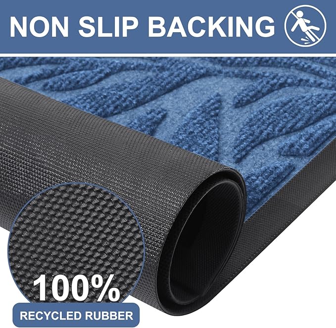 Smiry Front Door Mat Indoor Outdoor Entrance, Heavy Duty Natural Rubber, Trap Dirt and Moisture, Non-Slip Doormats, Low Profile, Easy Clean Patio Porch Entryway Mat, 29.5x17, Blue