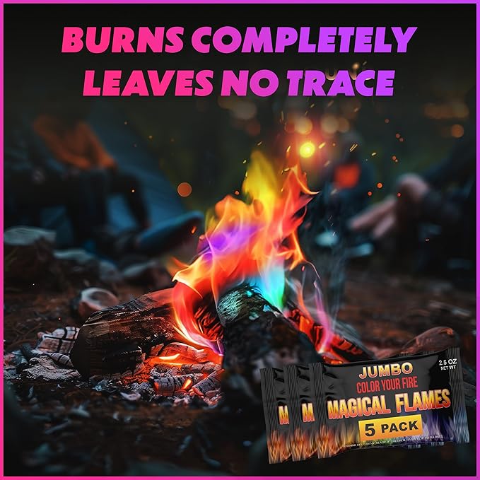 Magical Flames Fire Color Packets (Jumbo 5 Pack), Vibrant Multi-Color Fire for Fire Pits, Campfires, Bonfires & Fireplaces - Camping Essentials & Outdoor Party Accessories