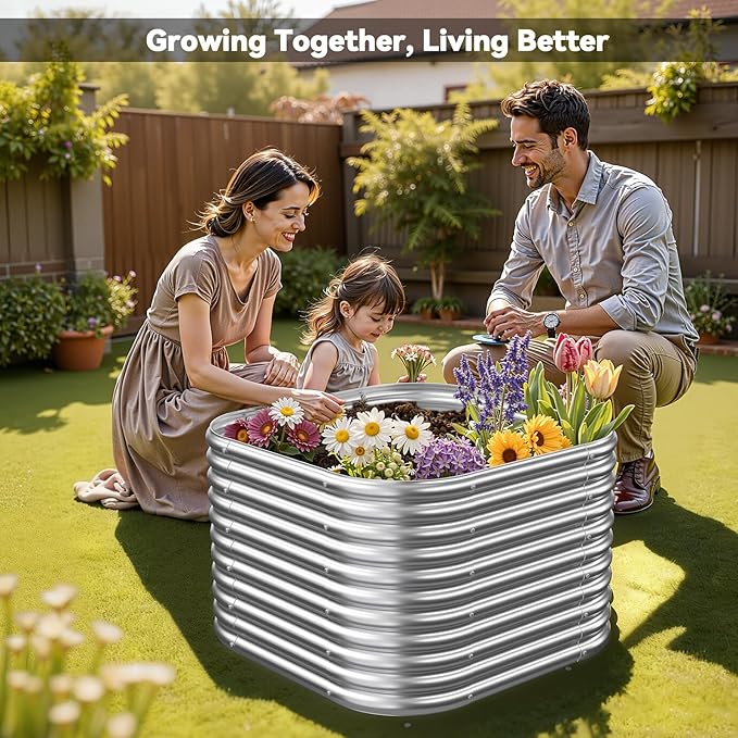 4 Pack Tall 2x2x1.5FT Raised Beds for Gardening, Corrugated Galvanized Steel Raised Garden Bed, Outdoor Metal Above Ground Garden Bed for Vegetables and Flowers