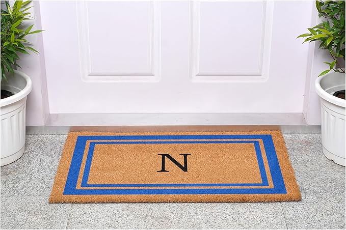 Calloway Mills 152972436N Blue Border 24" x 36" Monogram Doormat (Letter N)