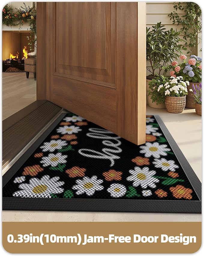 Color&Geometry Outdoor Door Mat, Resilient & Flexible Non-Slip Door Mat 32"x48", Dirt Trapping Waterproof Doormat, Welcome Mat for Porch, Patio & Entryway, Daisy Cream