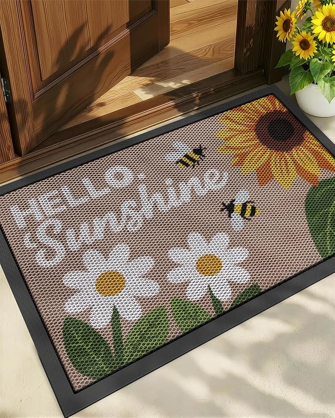 Color&Geometry Outdoor Door Mat, Resilient & Flexible Non-Slip Door Mat 32"x48", Dirt Trapping Waterproof Doormat, Welcome Mat for Porch, Patio & Entryway, Sunny Gold