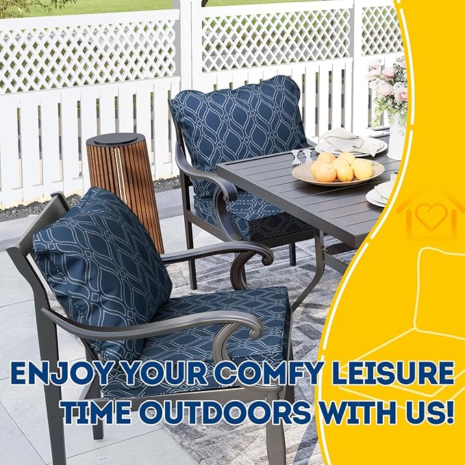 AAAAAcessories Outdoor Seat Cushions for Chairs, Fade-Resistant, Waterproof Patio Furniture Replacement Cushions, 19" x 19" x 3" + 19" x 17", Slate Blue Vine Trellis