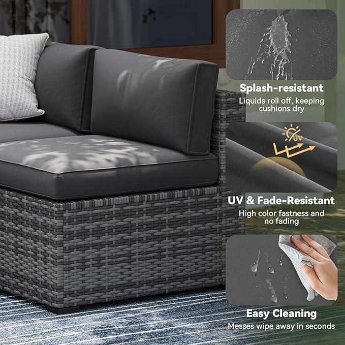 Aoxun Replacement Cushions for Outdoor Furniture, 14-Piece Outdoor Cushions for Patio Furniture, Deep Seat, Waterproof & Fade Resistant Couch Cushion for 6-Seat Patio Conversation Sets, Grey