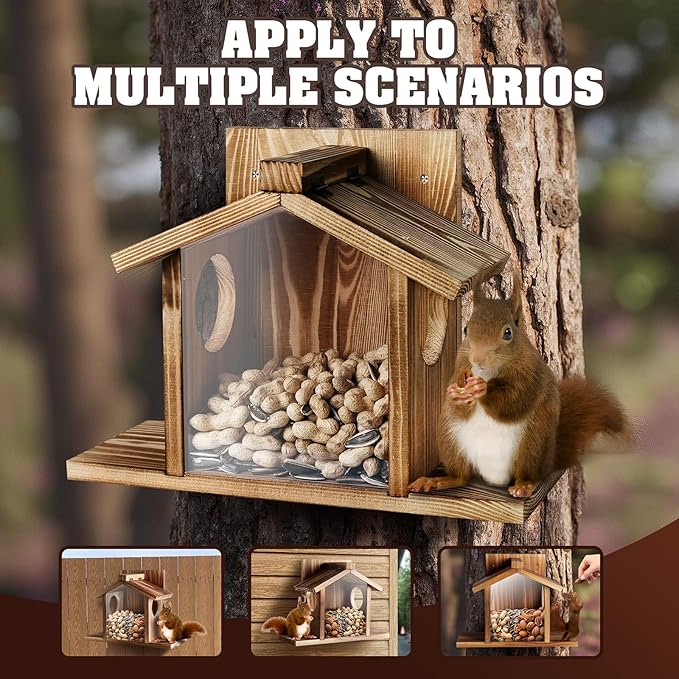 Gnodary Squirrel Feeders for Outside, Durable Squirrel House for Outdoor - Chipmunk Feeder, Squirrel Food for Backyard Squirrels Hold Corn, Corn Cob, Peanuts (Light Brown)