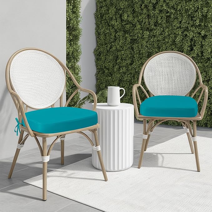 idee-home Outdoor Chair Cushions Set of 2, 19" x 19" x 2" Thick D-Shaped Patio Furniture Outdoor Seat Cushions Waterproof with Ties, Dining Pads